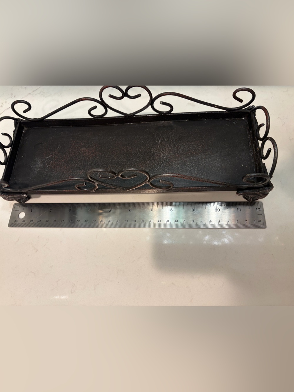 Decorative Iron Scroll Tray in Rustic Brown - Picture 4 of 5